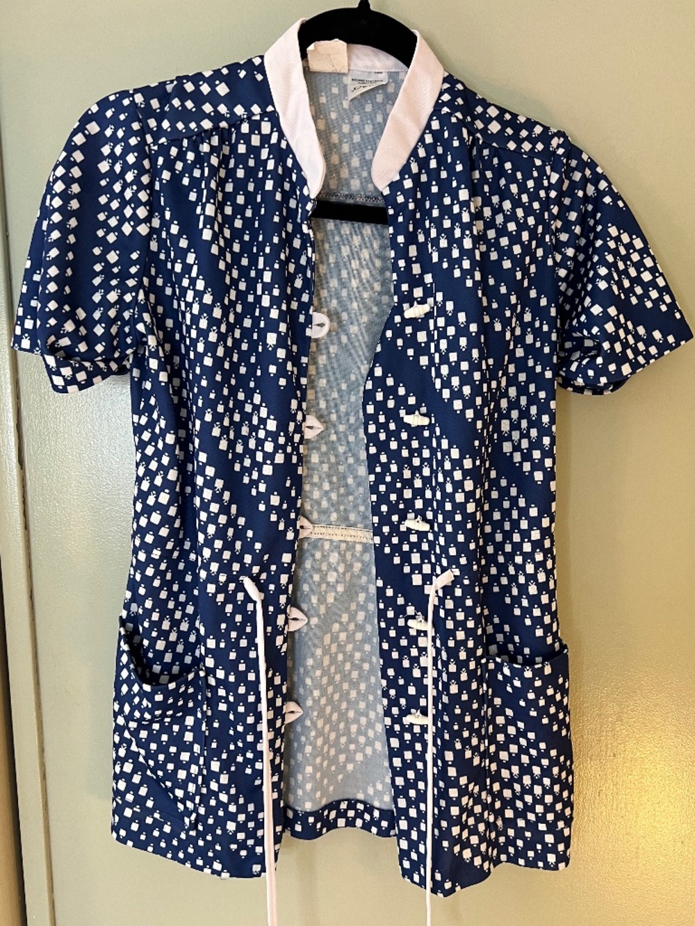 Vintage Geometric Print Longline Jacket in Navy White